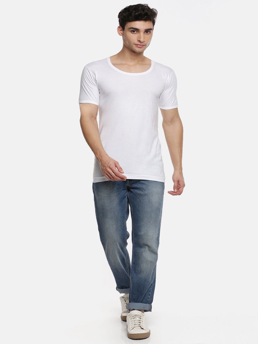 Men 100 % Combed Cotton White Vest Rns Romex (PACK Of 2) image 5