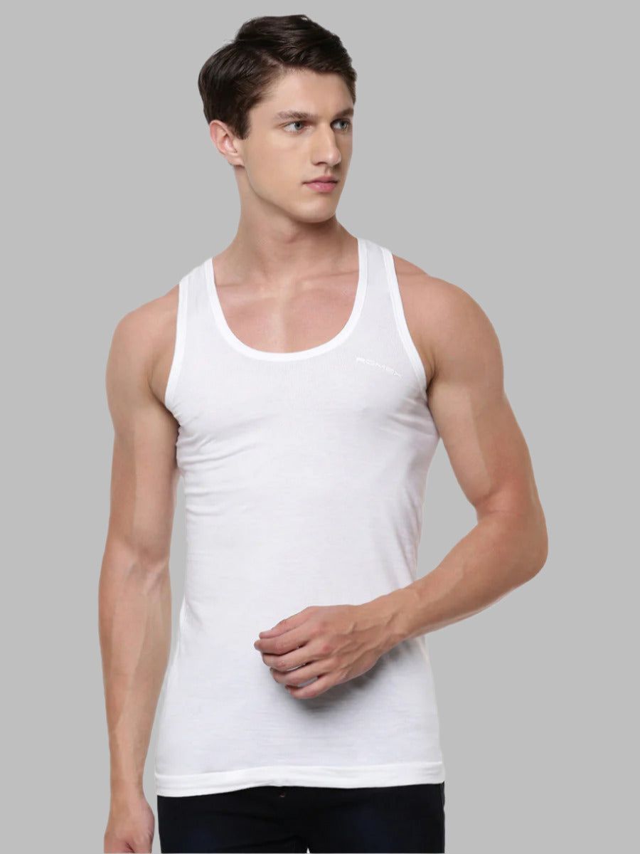 Men 100 % Combed Cotton White Vest Rn Romex (PACK Of 2)