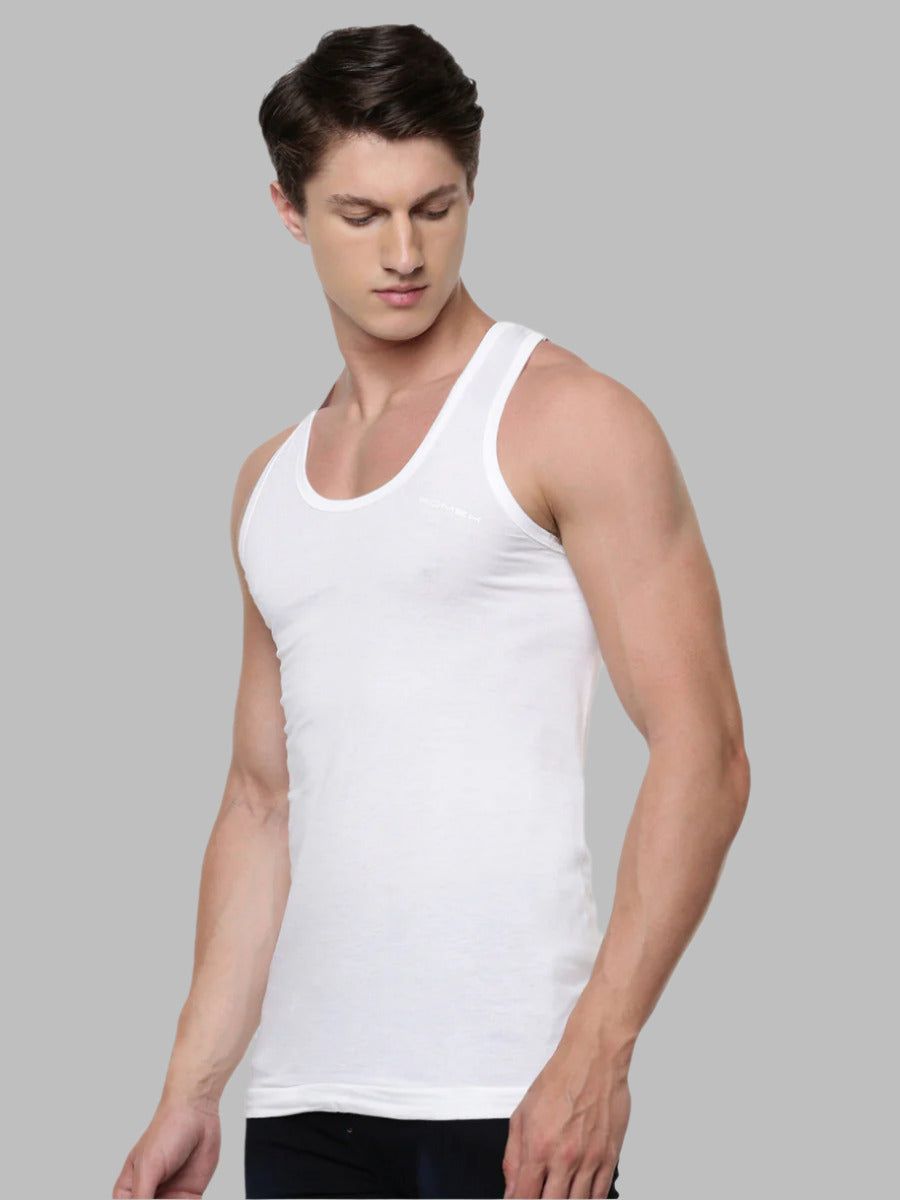Men 100 % Combed Cotton White Vest Rn Romex (PACK Of 2) image 2