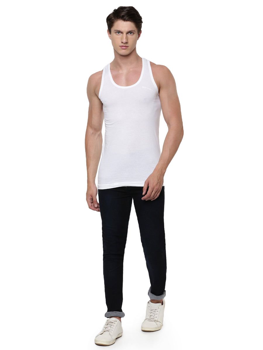 Men 100 % Combed Cotton White Vest Rn Romex (PACK Of 2) image 4