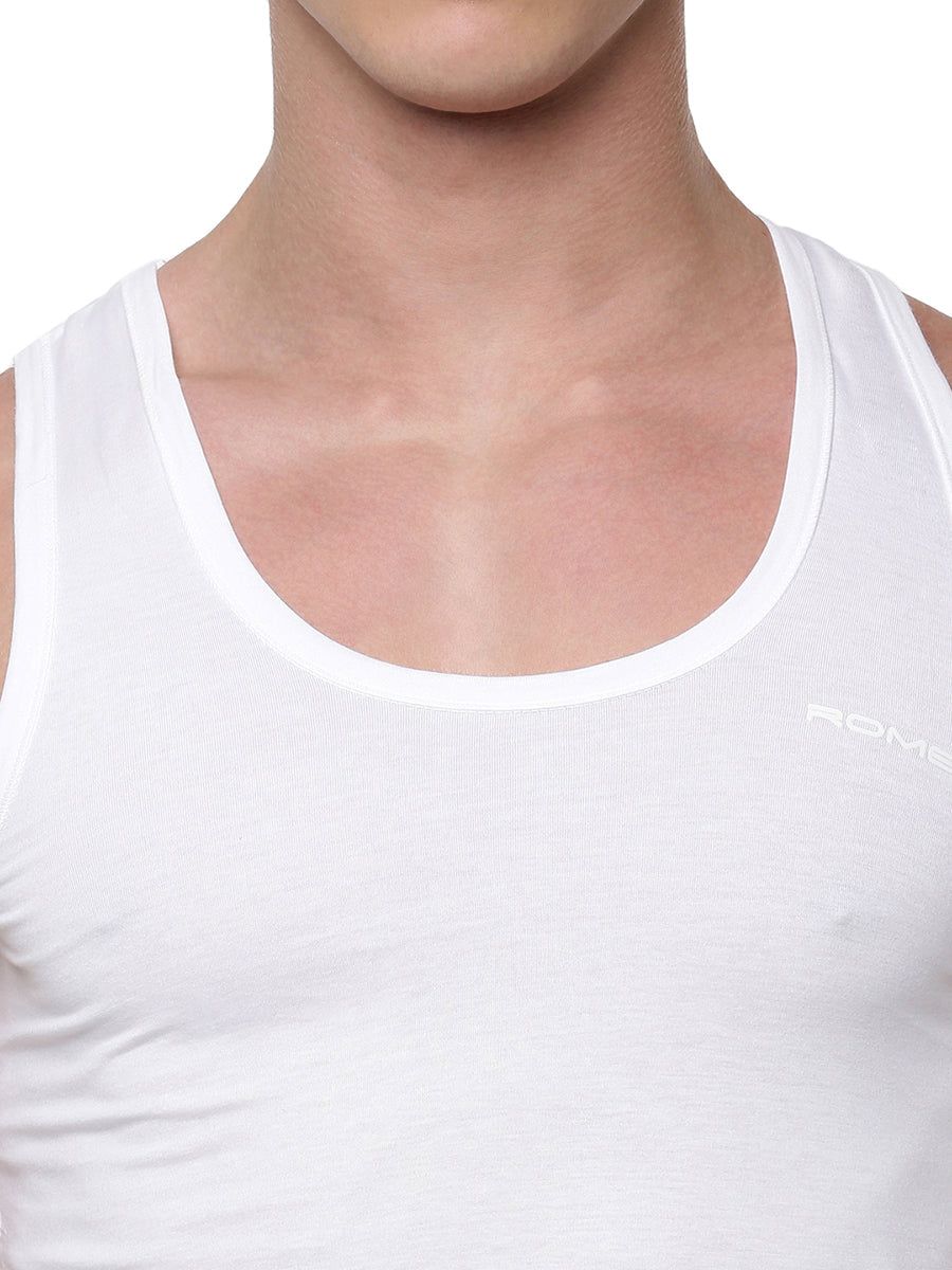 Men 100 % Combed Cotton White Vest Rn Romex (PACK Of 2) image 5