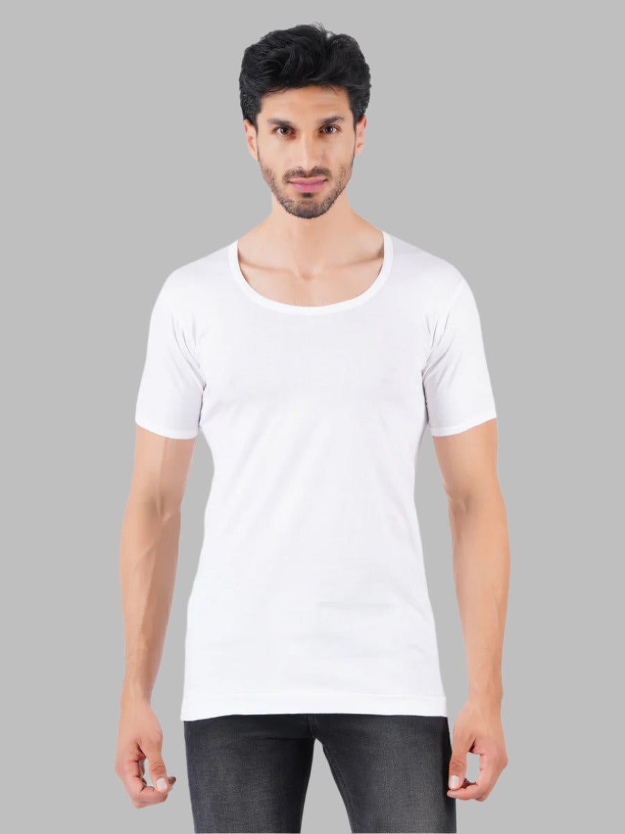 Men 100 % Combed Cotton White Sleeves Vest Rns Rise Up (PACK Of 2)