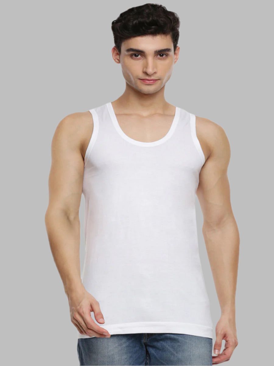 Men 100% Combed Cotton White Vest Rn Rise Up (PACK Of 2)