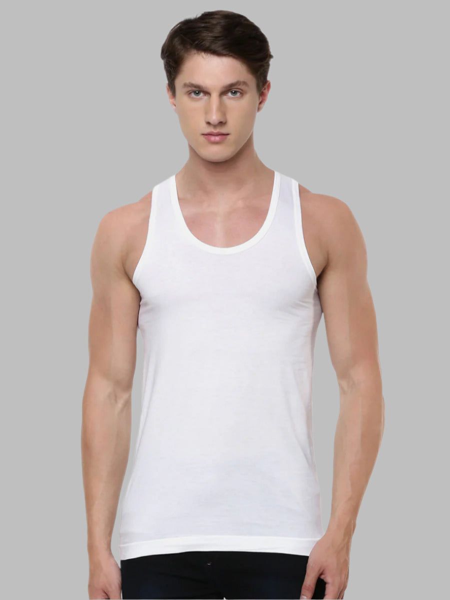 Men 100% Combed Cotton White Vest Rn Acoste (PACK Of 2)