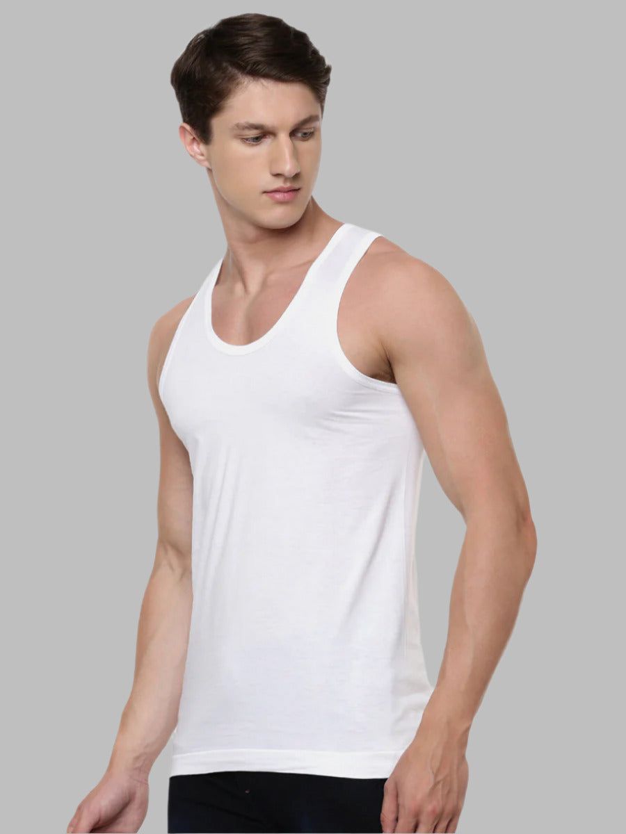 Men 100% Combed Cotton White Vest Rn Acoste (PACK Of 2) image 2