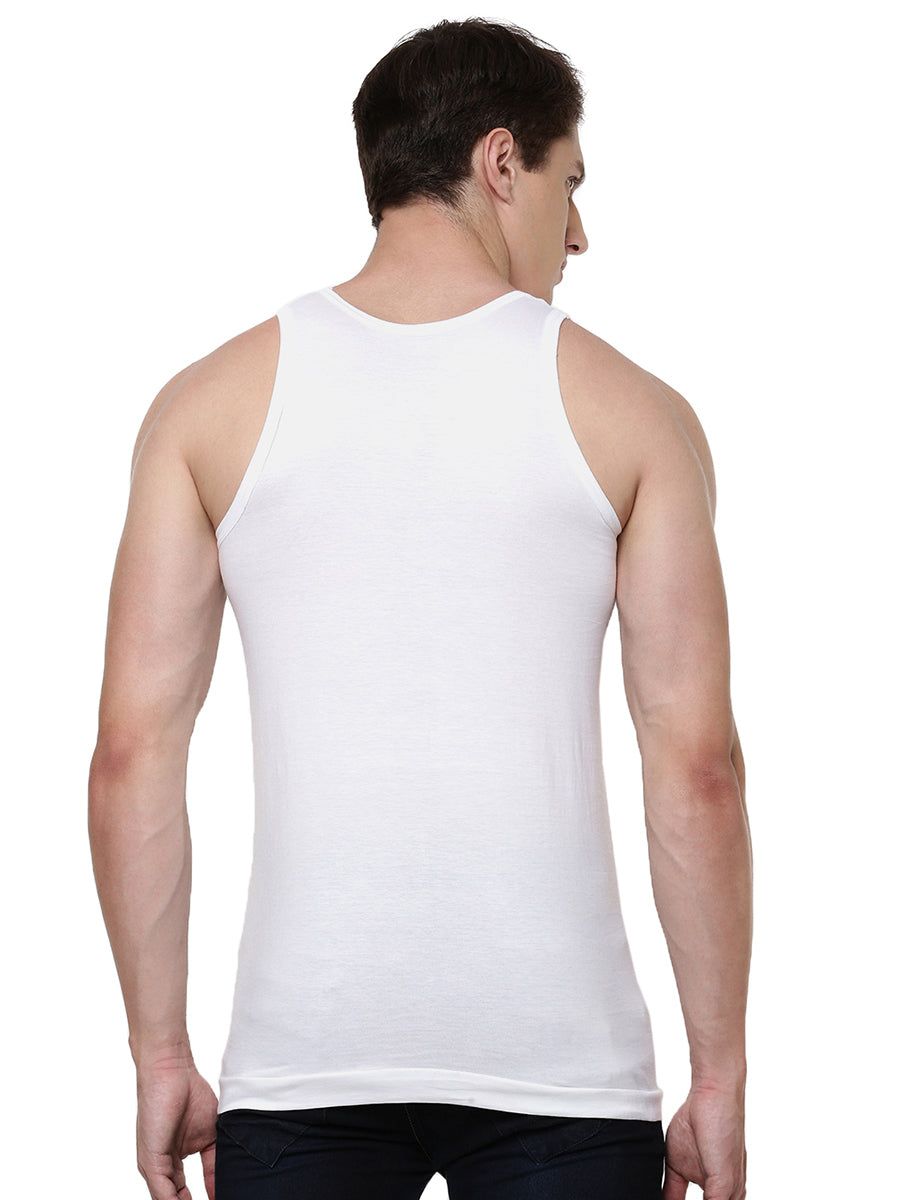 Men 100% Combed Cotton White Vest Rn Acoste (PACK Of 2) image 3