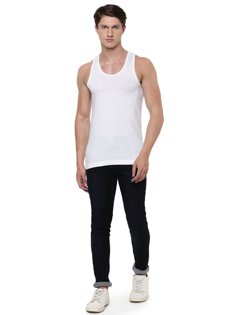 Men 100% Combed Cotton White Vest Rn Acoste (PACK Of 2) image 4