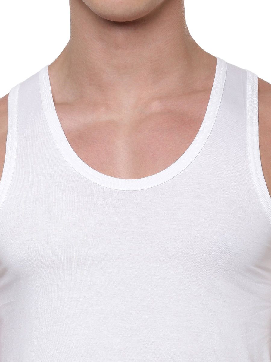 Men 100% Combed Cotton White Vest Rn Acoste (PACK Of 2) image 5