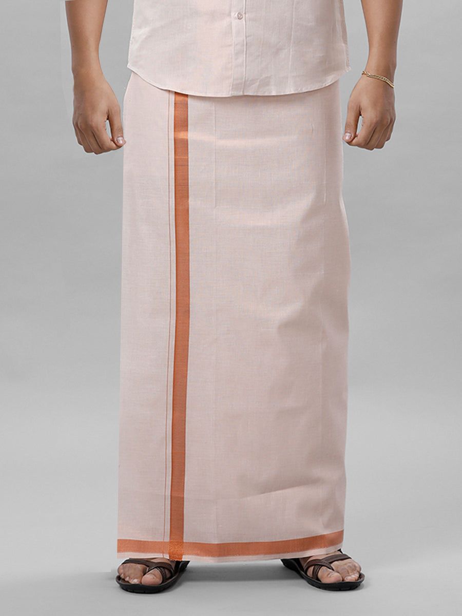 Men Tissue Single Layer Copper Dhoti With Jari Border