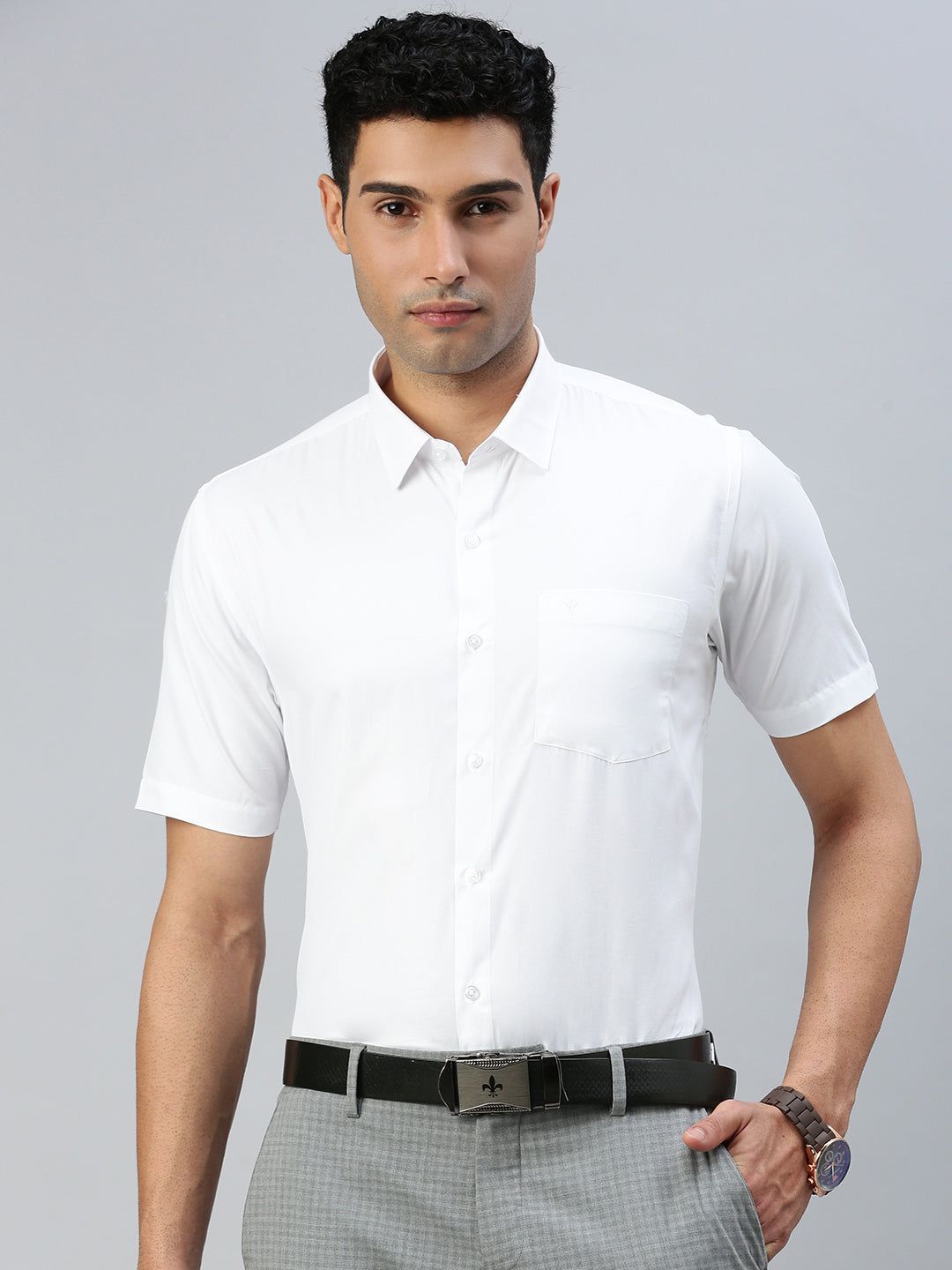 Men Cotton Rich Formal Half Sleeves White Shirt