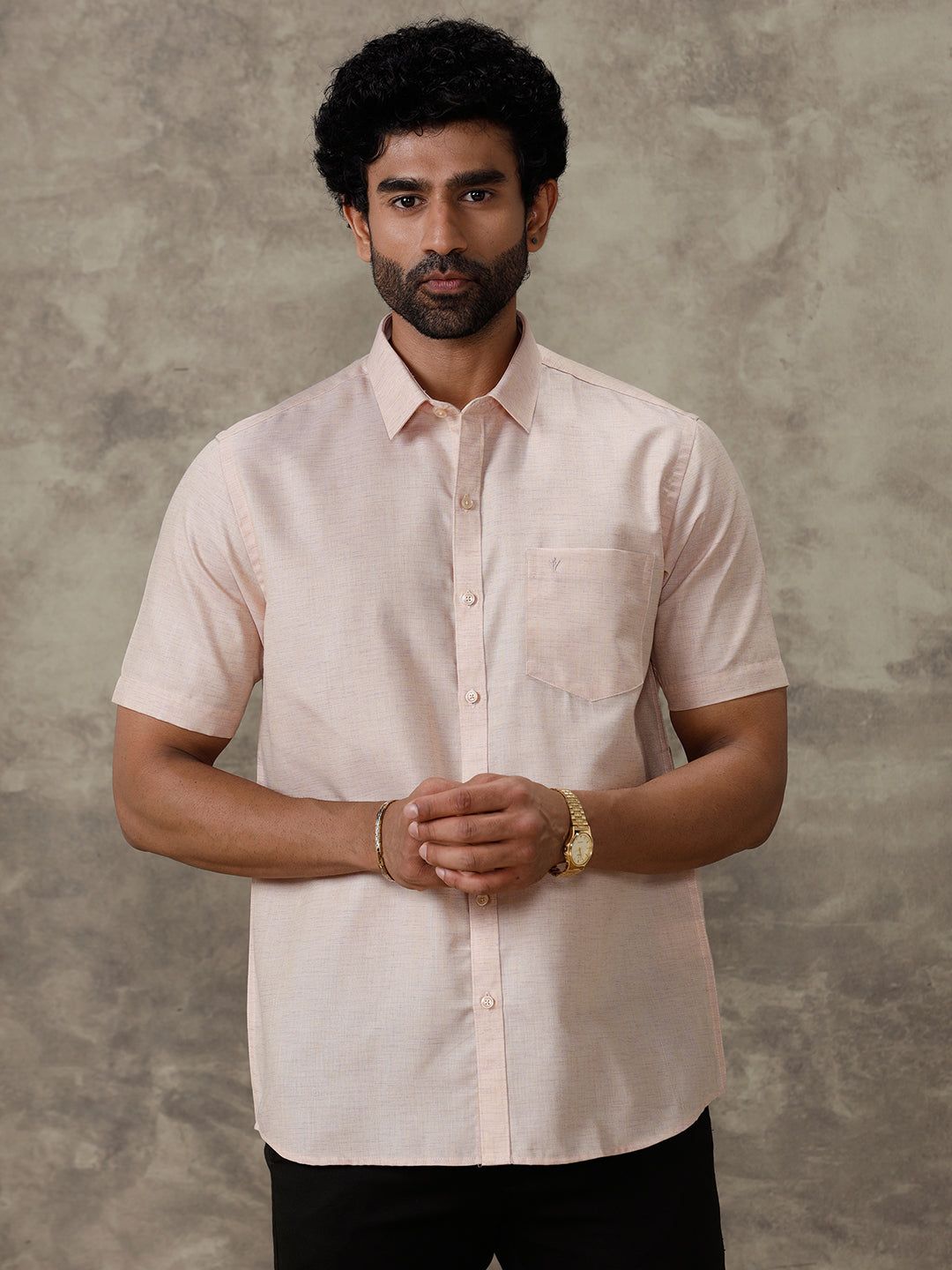 Men Cotton Rich Half Sleeves Shirt Light Brown Trendy 8 Yh3