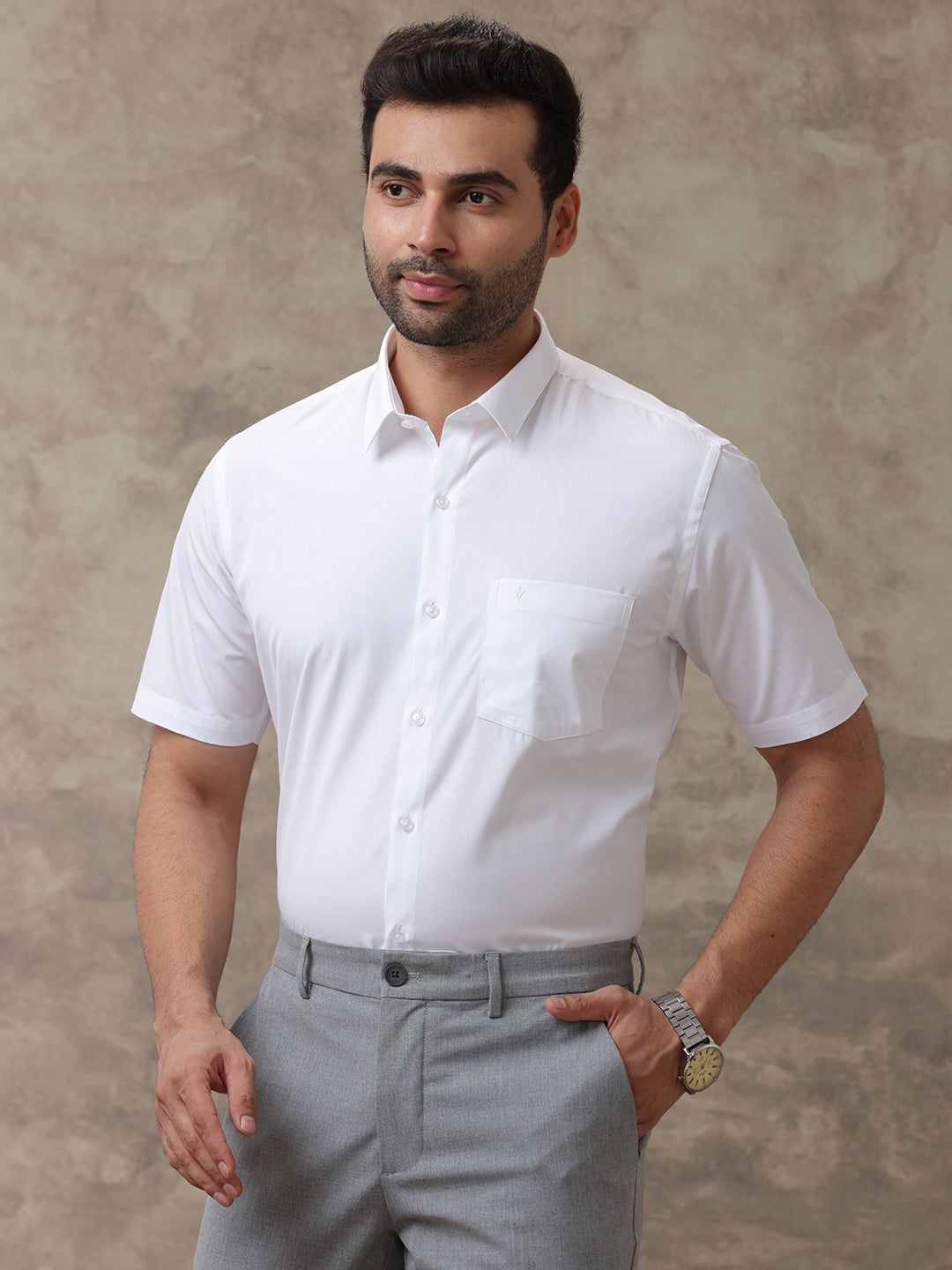 Men Cotton Rich Wrinkle Free Half Sleeves White Shirt Rubio image 2