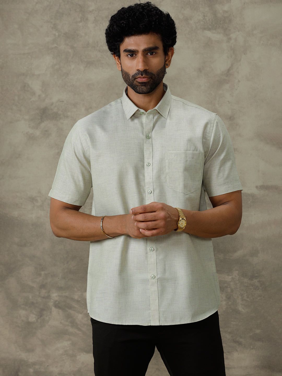 Men Cotton Rich Half Sleeves Shirt Green Trendy 8 Yh1