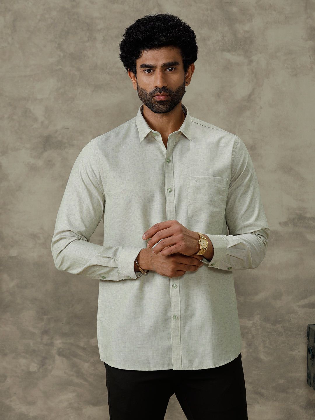 Men Cotton Rich Full Sleeves Shirt Green Trendy 8 Yh1