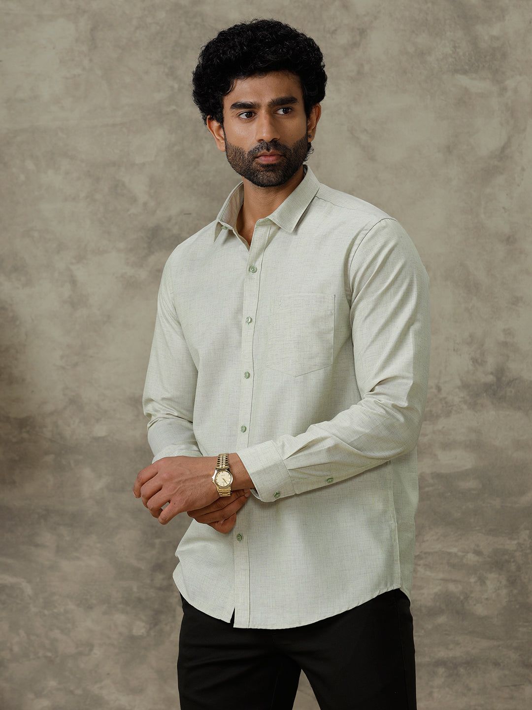 Men Cotton Rich Full Sleeves Shirt Green Trendy 8 Yh1 image 2