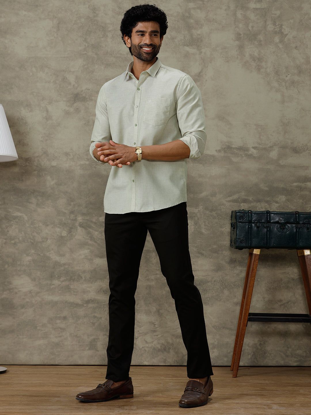 Men Cotton Rich Full Sleeves Shirt Green Trendy 8 Yh1 image 4