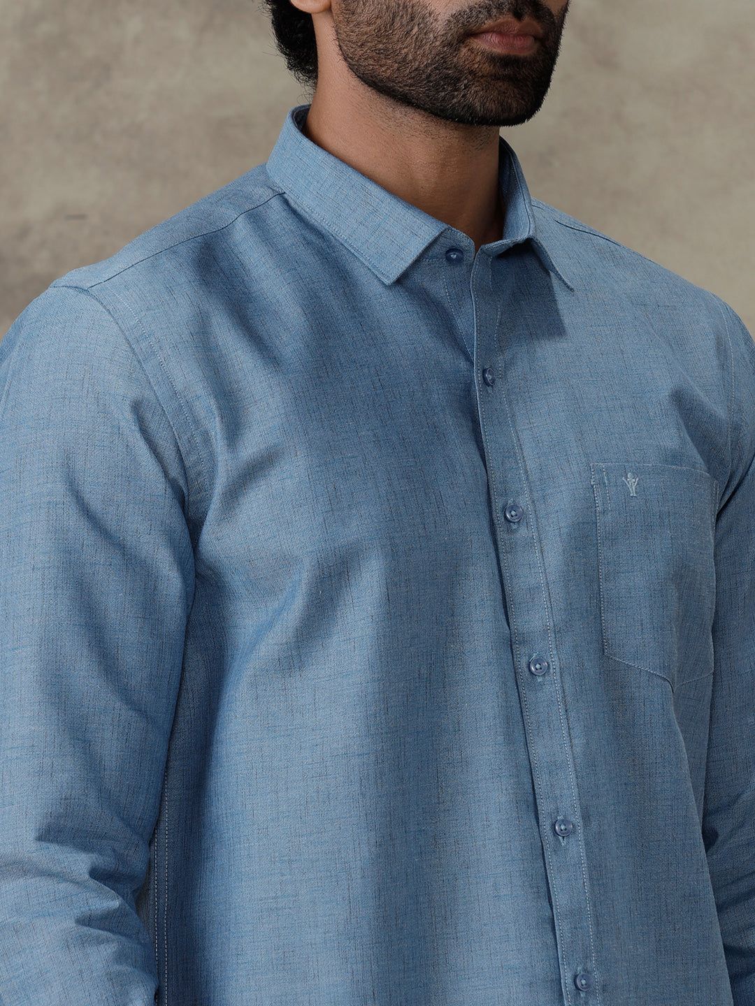 Men Cotton Rich Full Sleeves Shirt Deep Blue Trendy 8 Yh6 image 3