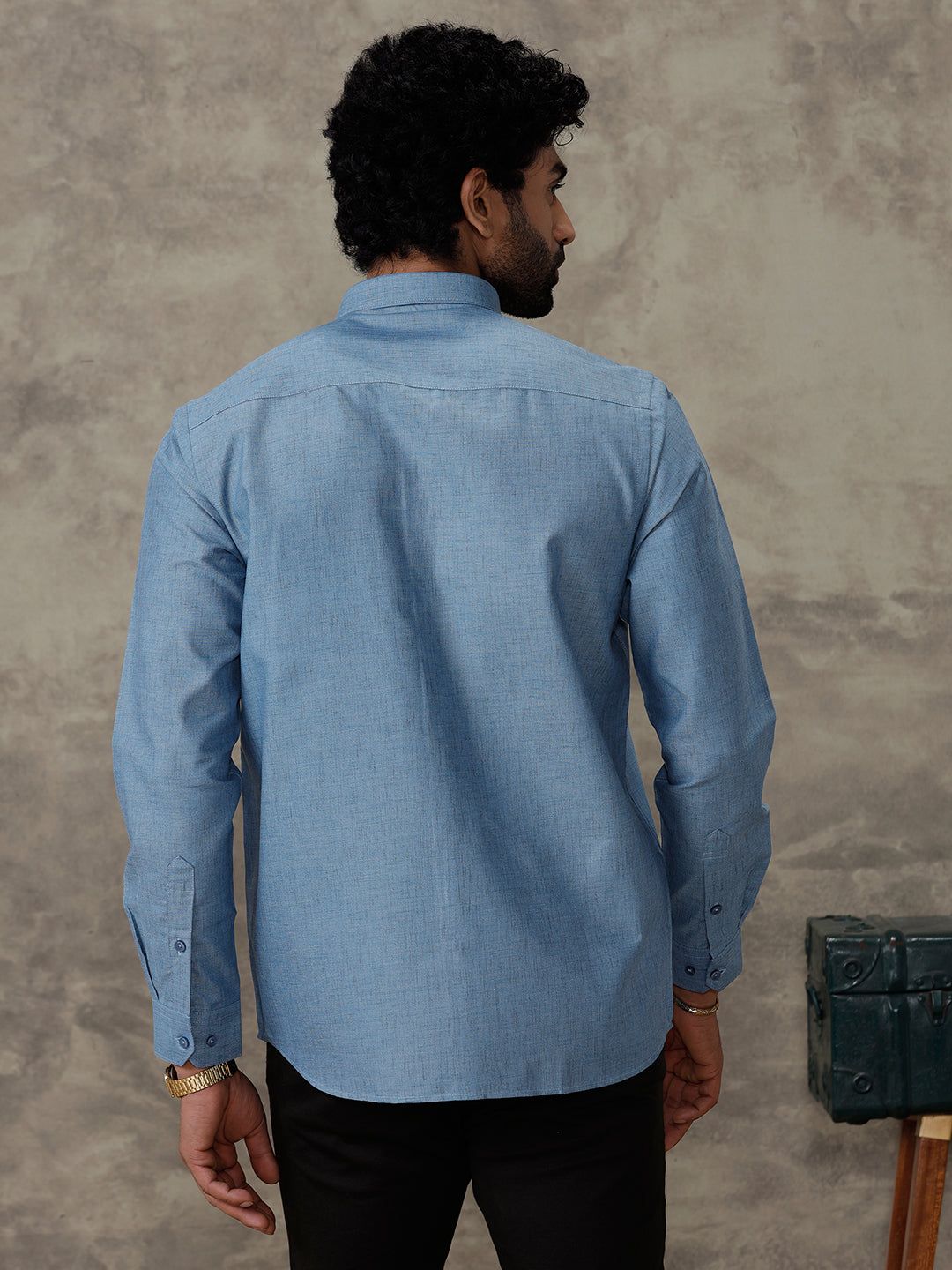 Men Cotton Rich Full Sleeves Shirt Deep Blue Trendy 8 Yh6 image 4