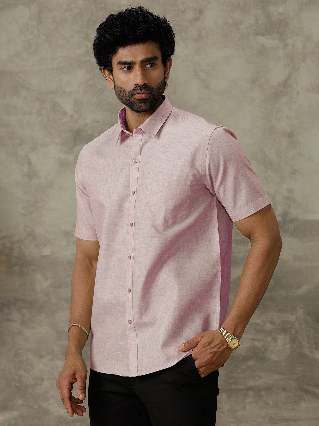 Men Cotton Rich Half Sleeves Shirt Pinky Brown Trendy 8 Yh7 image 2