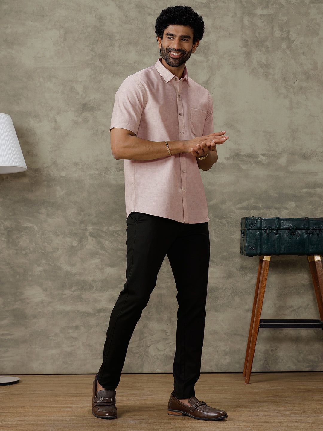 Men Cotton Rich Half Sleeves Shirt Pinky Brown Trendy 8 Yh7 image 3