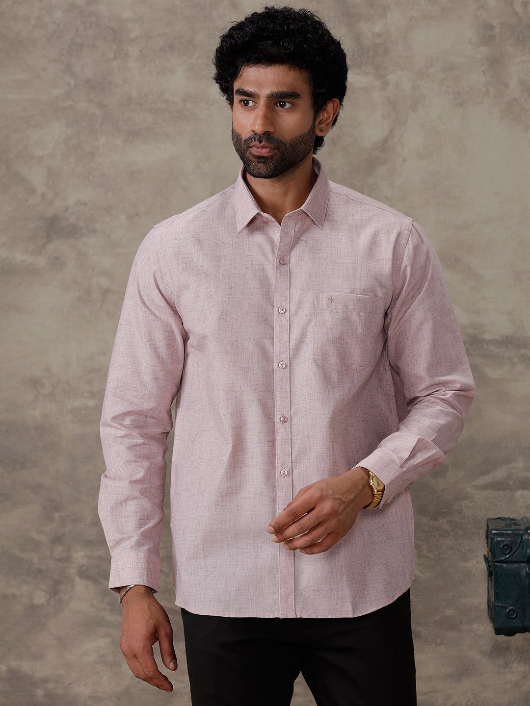 Men Cotton Rich Full Sleeves Shirt Pinky Brown Trendy 8 Yh7