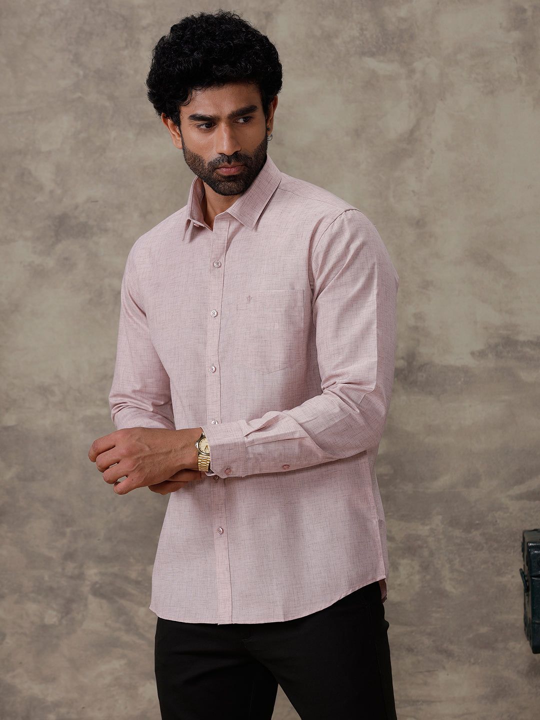 Men Cotton Rich Full Sleeves Shirt Pinky Brown Trendy 8 Yh7 image 2