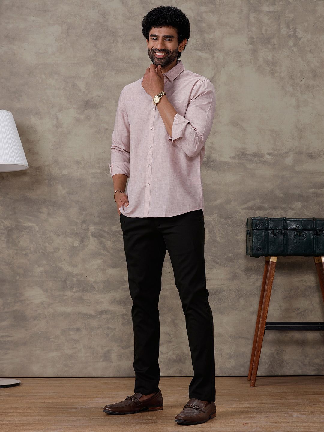 Men Cotton Rich Full Sleeves Shirt Pinky Brown Trendy 8 Yh7 image 5