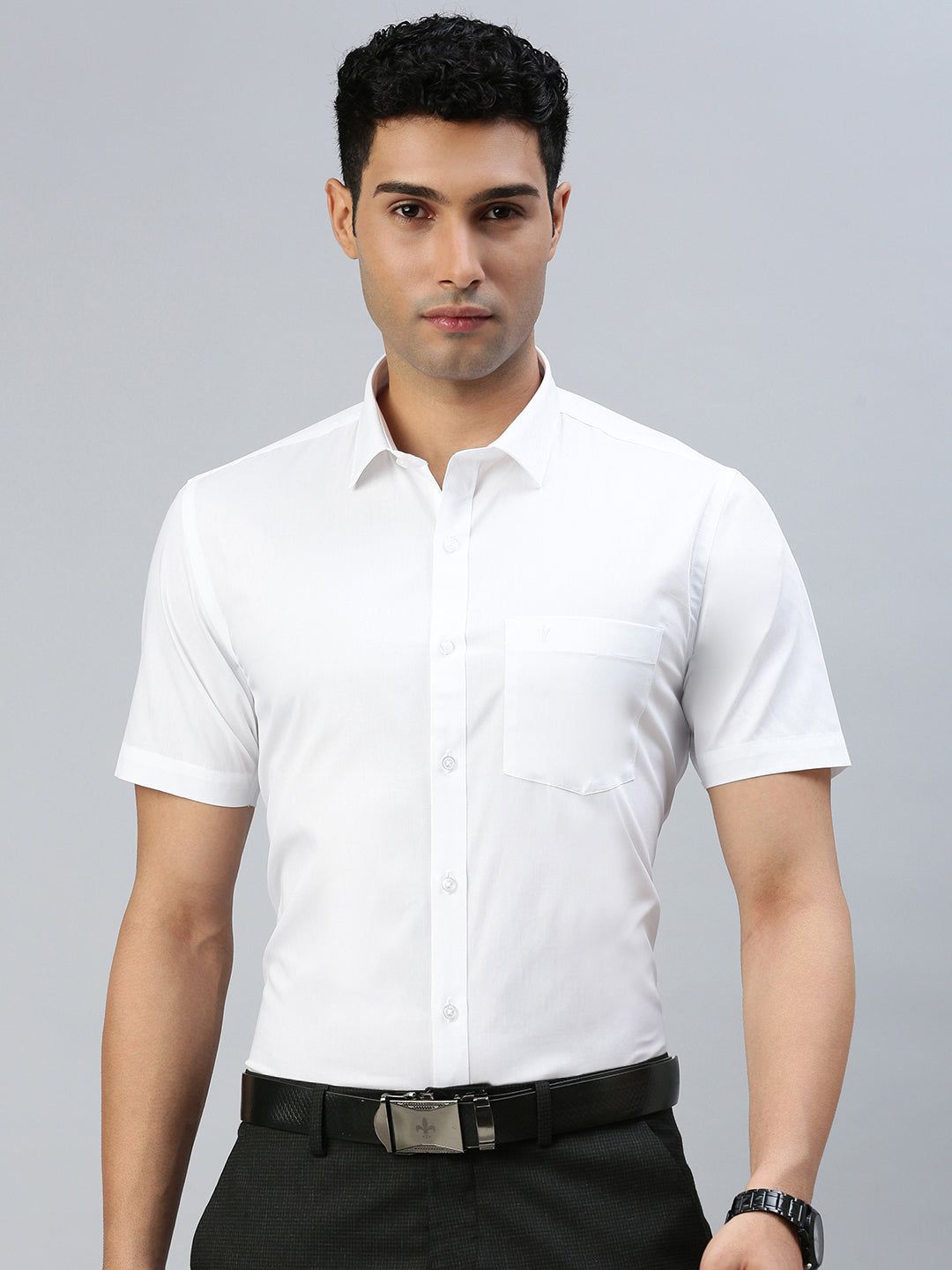 Men 100% Cotton Half Sleeves White Shirt Winner