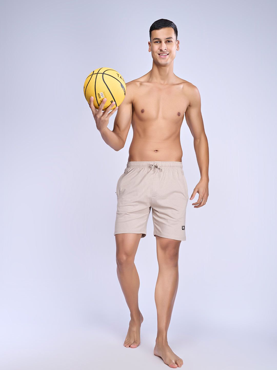 Men Combed Cotton Rich Agile Shorts Beige Ags6 image 3