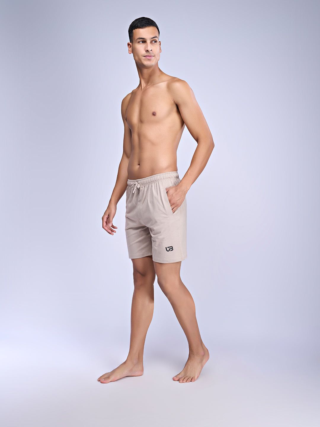 Men Combed Cotton Rich Agile Shorts Beige Ags6 image 5