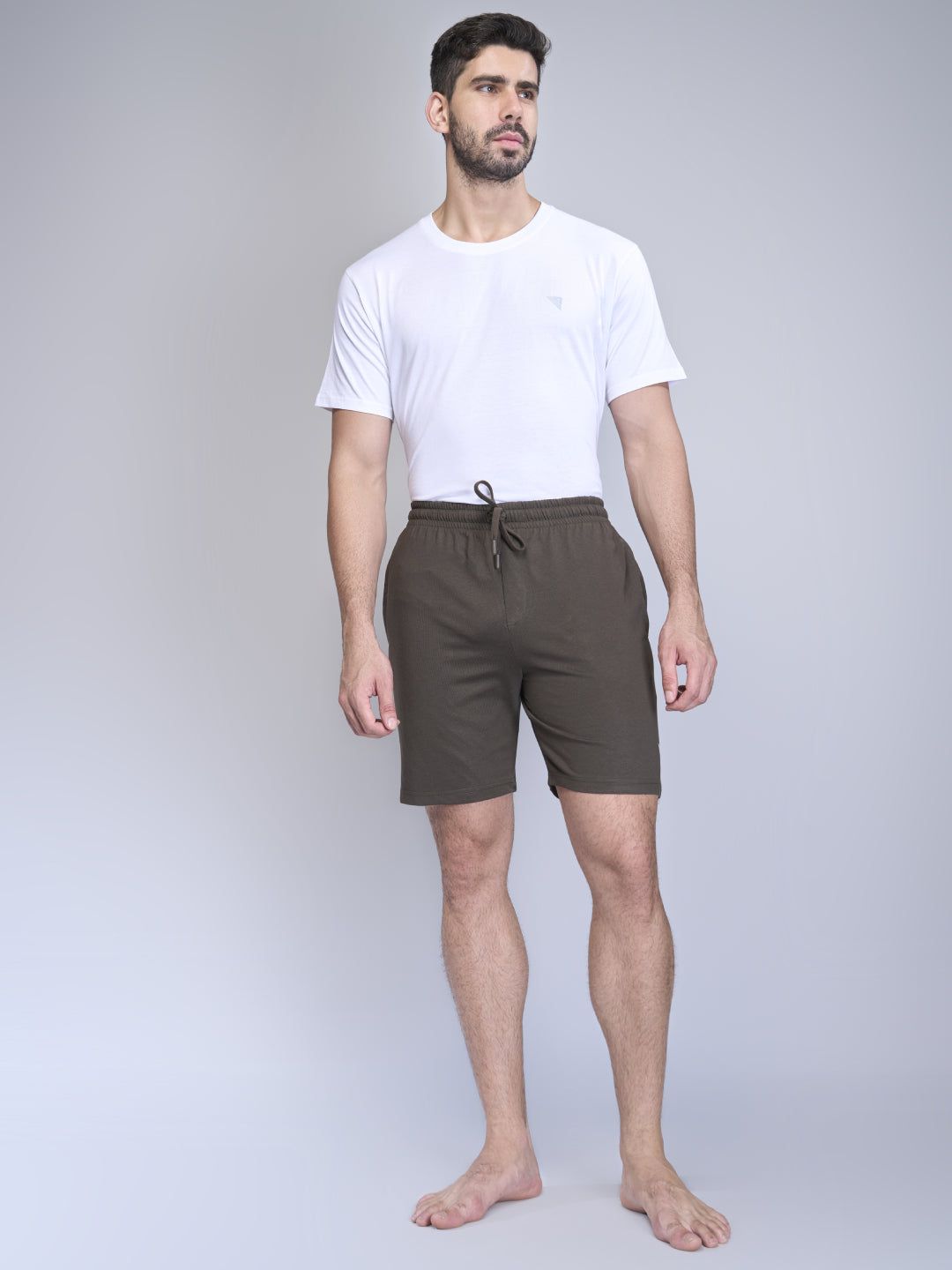 Men Combed Cotton Rich Expert Shorts Olive Green Es7 image 4