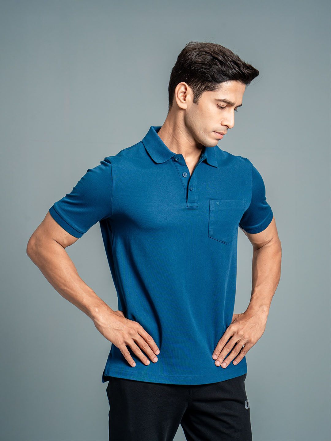 Men's Cotton Rich Pique Polo Blue image 3