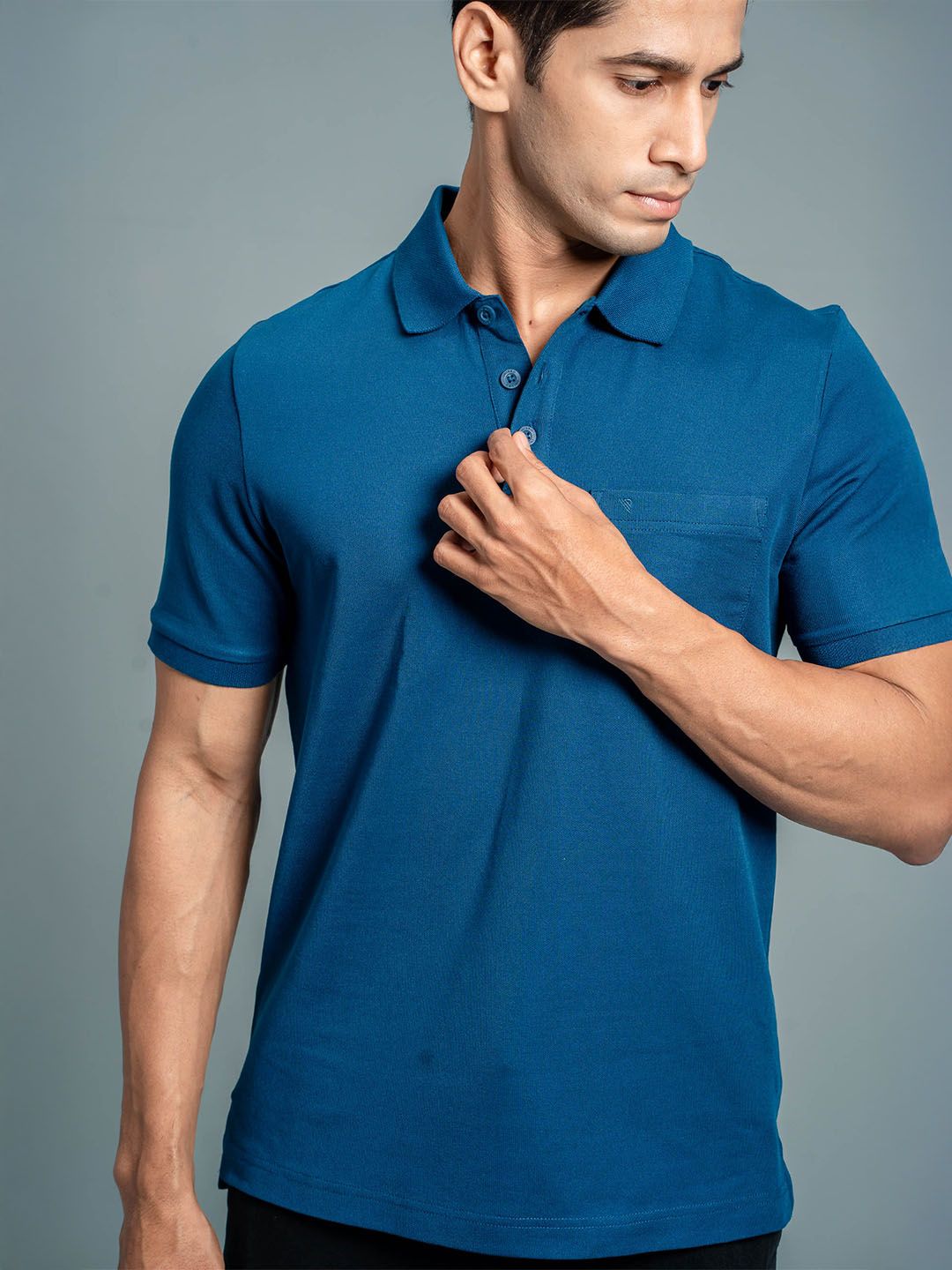 Men's Cotton Rich Pique Polo Blue image 6