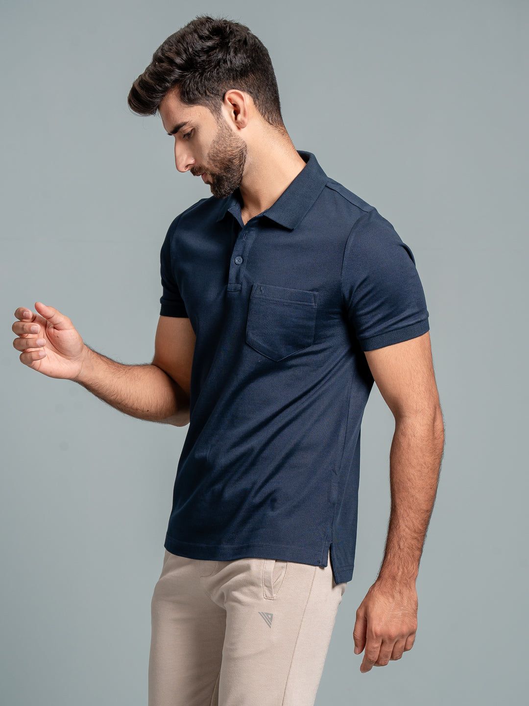 Men's Cotton Rich Pique Polo Navy image 3