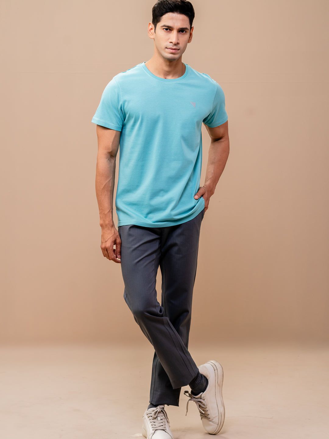 Men's 100% Cotton Crew Neck Auqa image 2