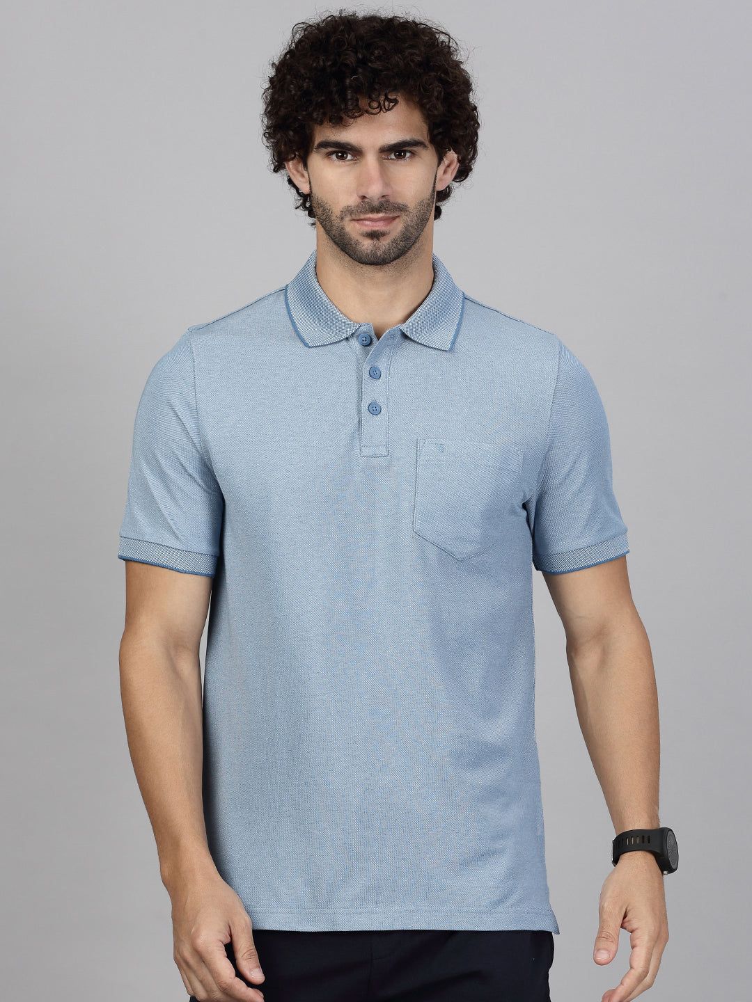 Men's Cotton Rich Pique Polo Denim Blue