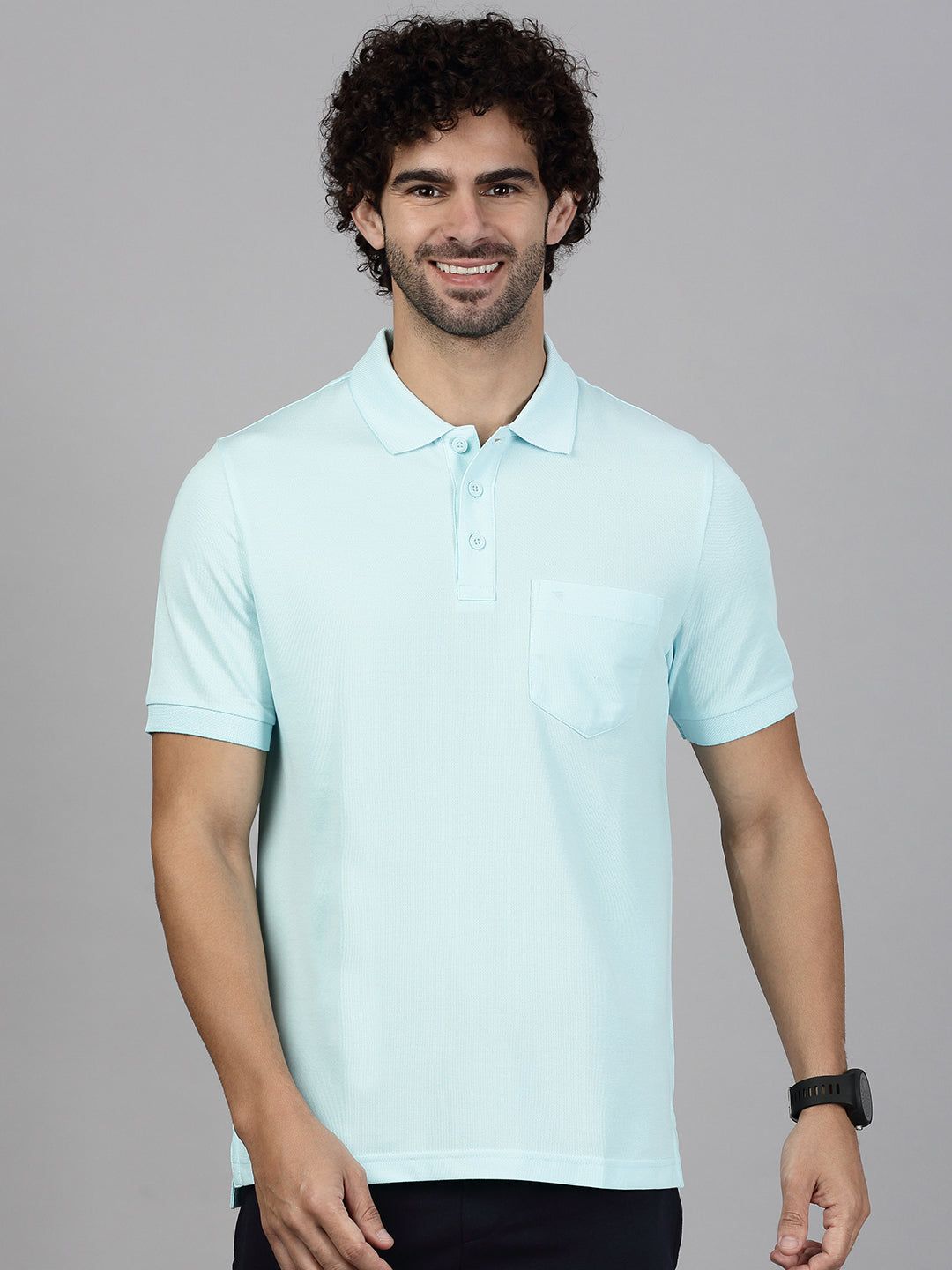 Men's Cotton Rich Pique Polo Aqua Marine Blue image 2