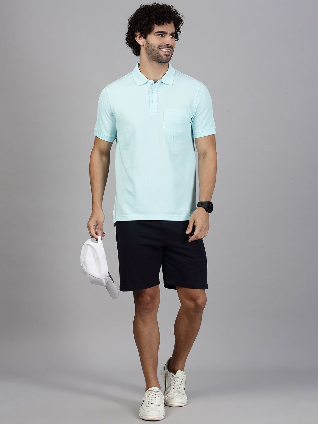 Men's Cotton Rich Pique Polo Aqua Marine Blue image 3
