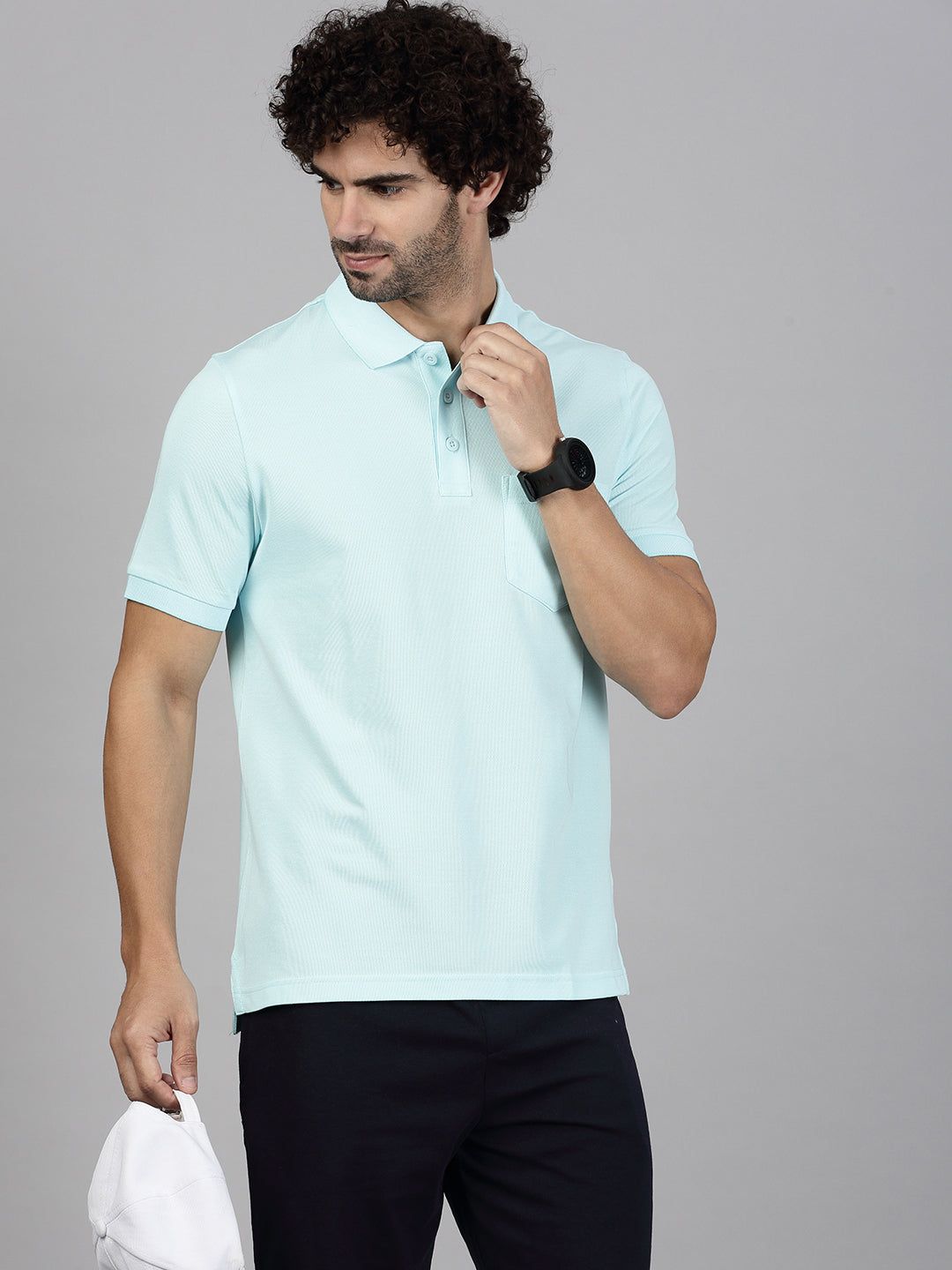Men's Cotton Rich Pique Polo Aqua Marine Blue image 6