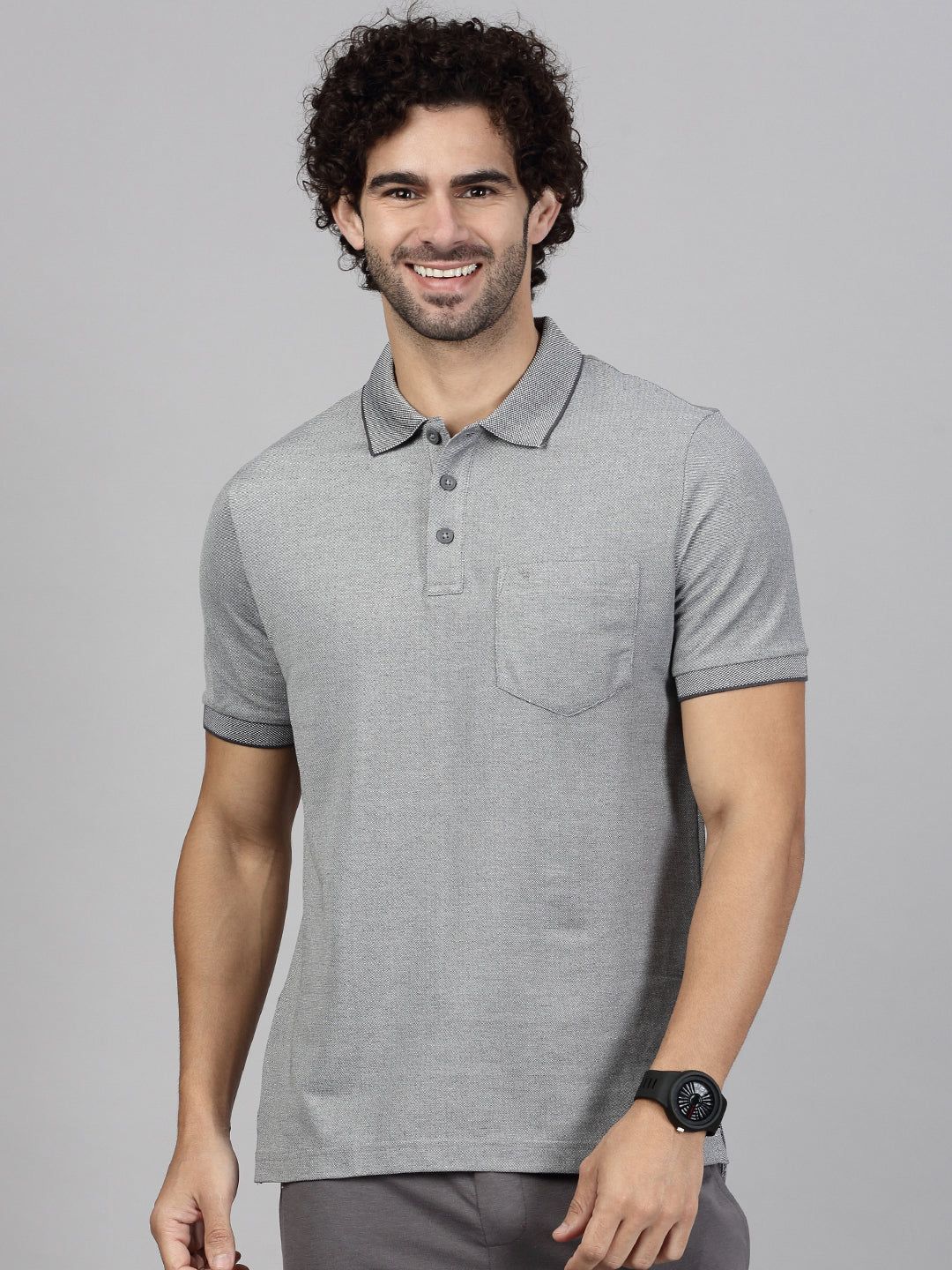Men's Cotton Rich Pique Polo Heather Grey