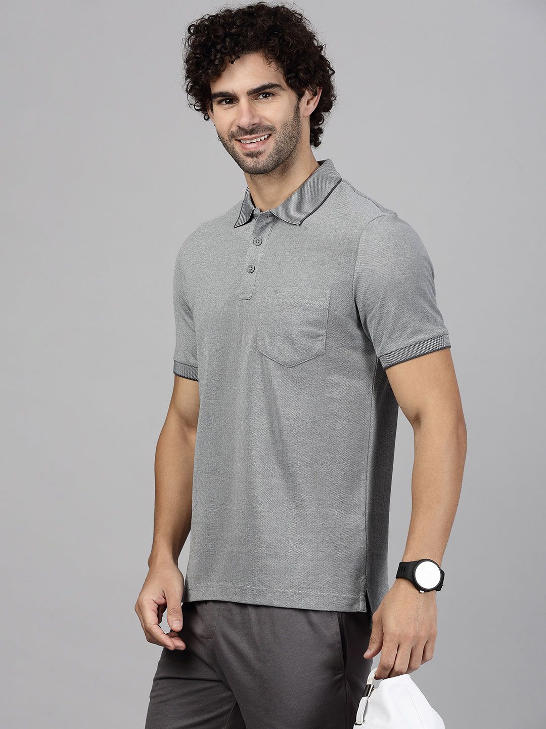 Men's Cotton Rich Pique Polo Heather Grey image 2