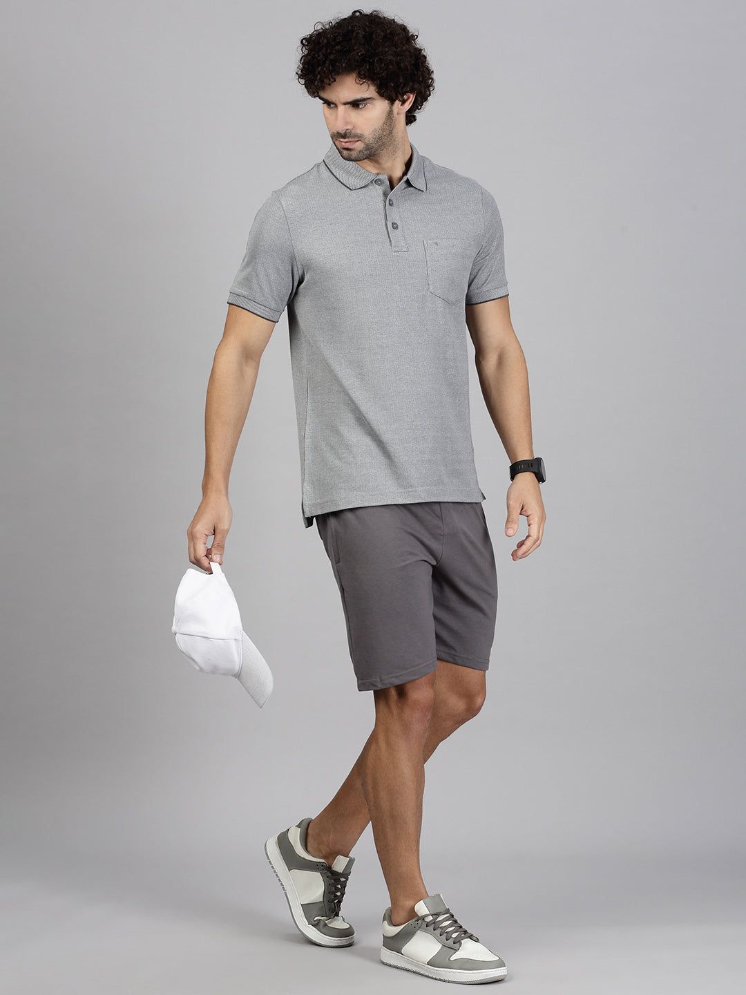 Men's Cotton Rich Pique Polo Heather Grey image 3