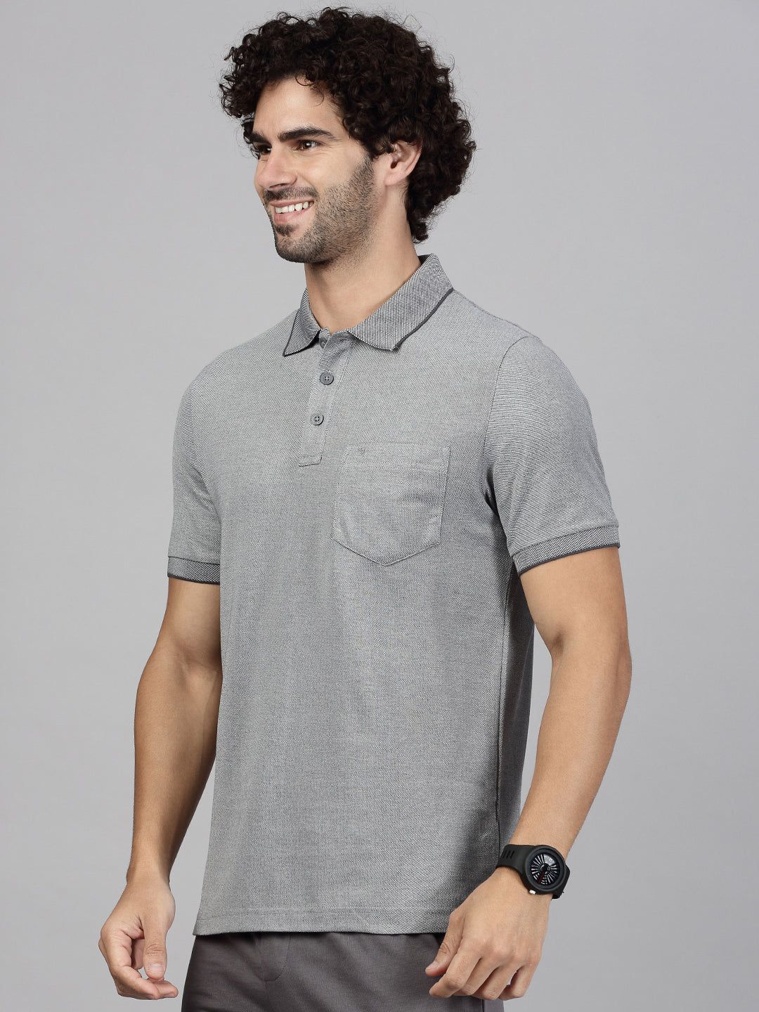 Men's Cotton Rich Pique Polo Heather Grey image 6