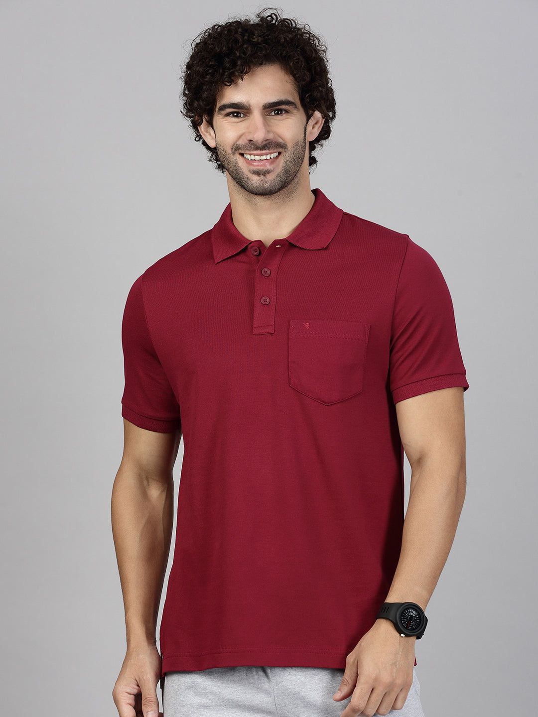 Men's Cotton Rich Pique Polo Maroon