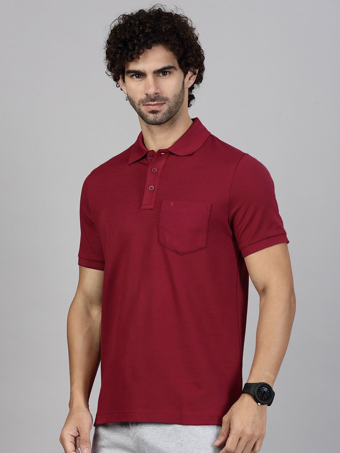 Men's Cotton Rich Pique Polo Maroon image 2
