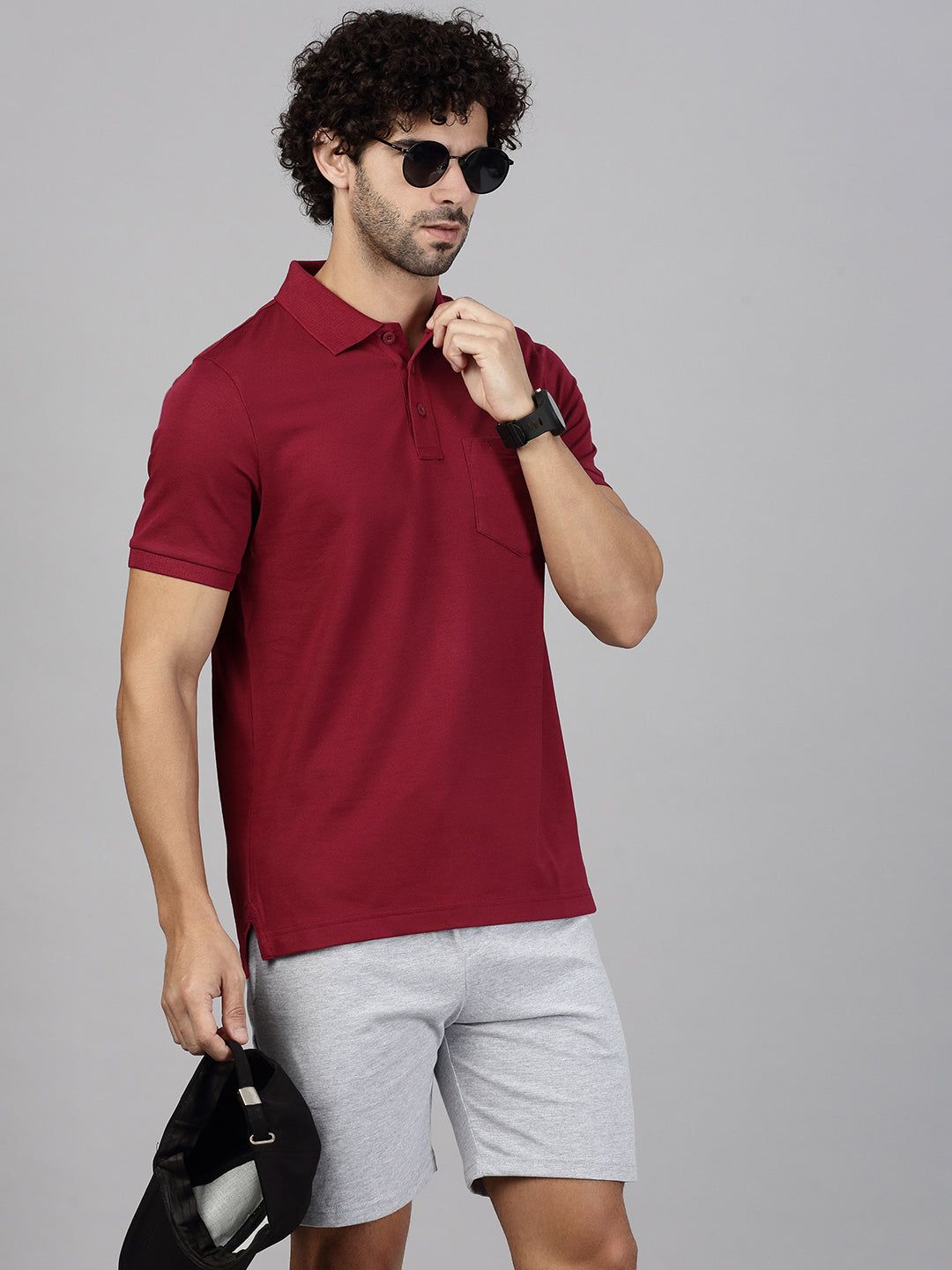 Men's Cotton Rich Pique Polo Maroon image 3