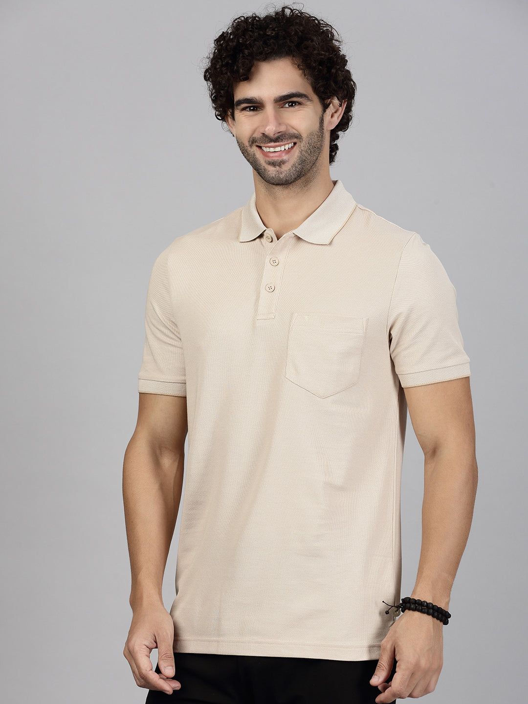 Men's Cotton Rich Pique Polo Beige