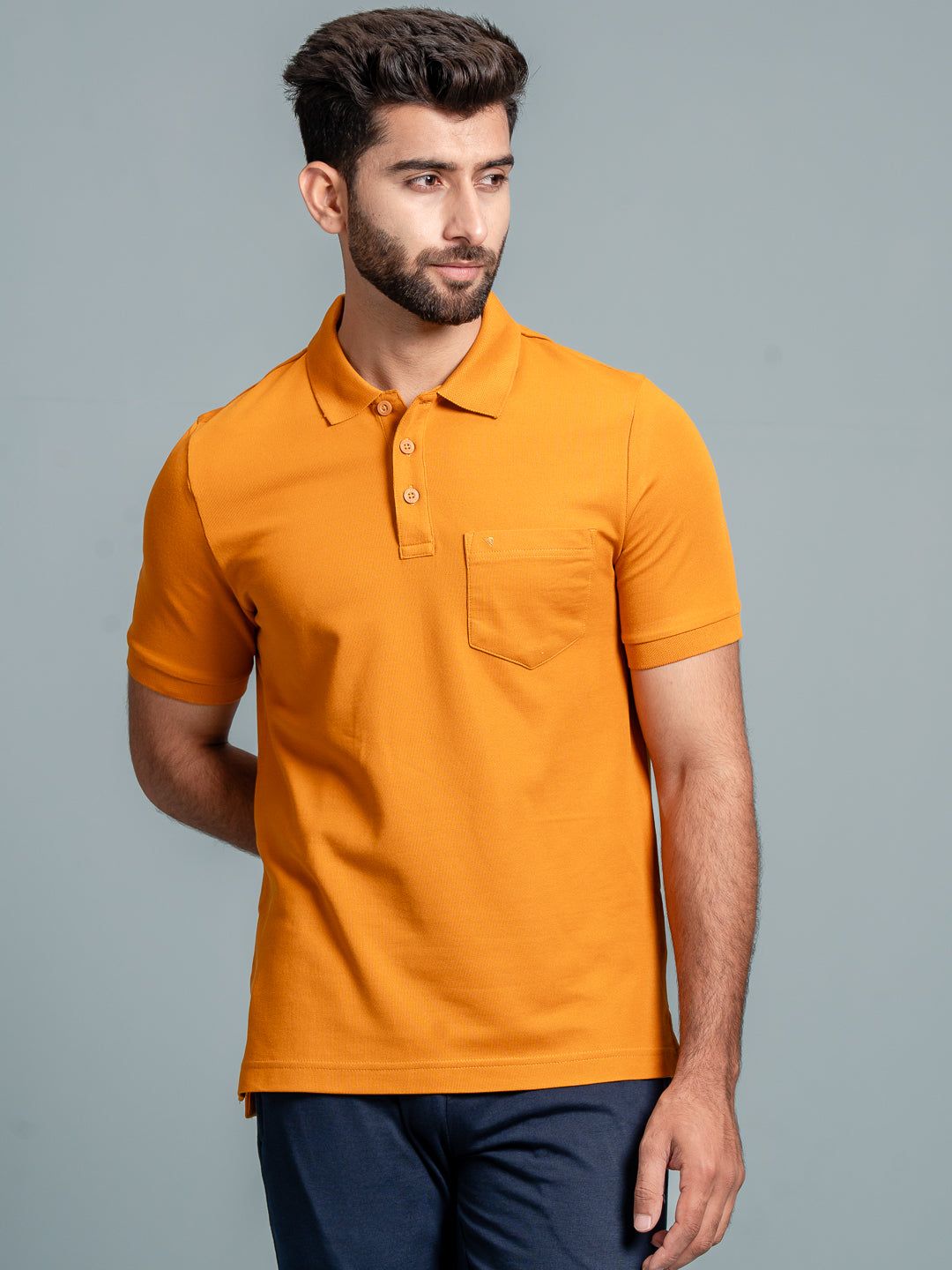 Men's Cotton Rich Pique Polo Mustard image 2