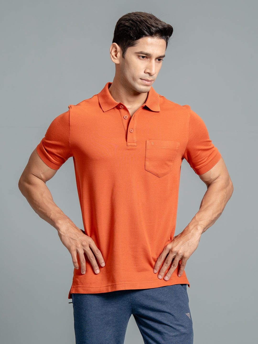 Men's Cotton Rich Pique Polo Burnt Orange