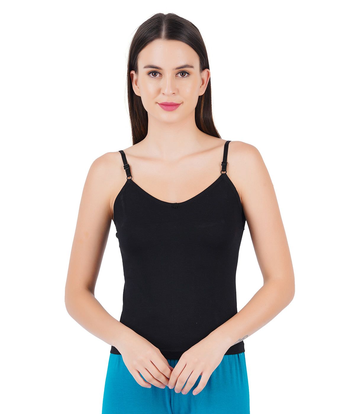Women Adjustable Straps Black Camisole Petals (PACK Of 2)